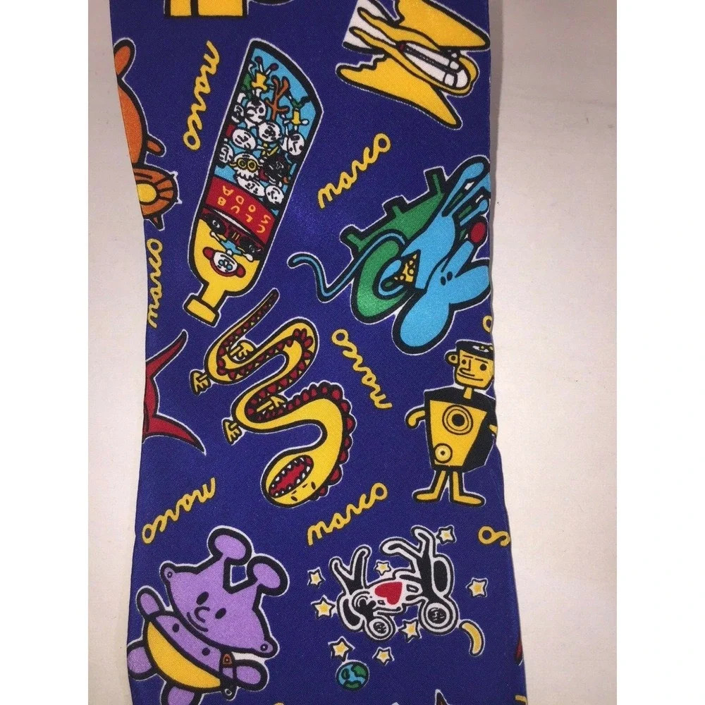 NOS Proudly Made by Marco NYC Navy Cartoon Pattern Silk Neck Tie 55